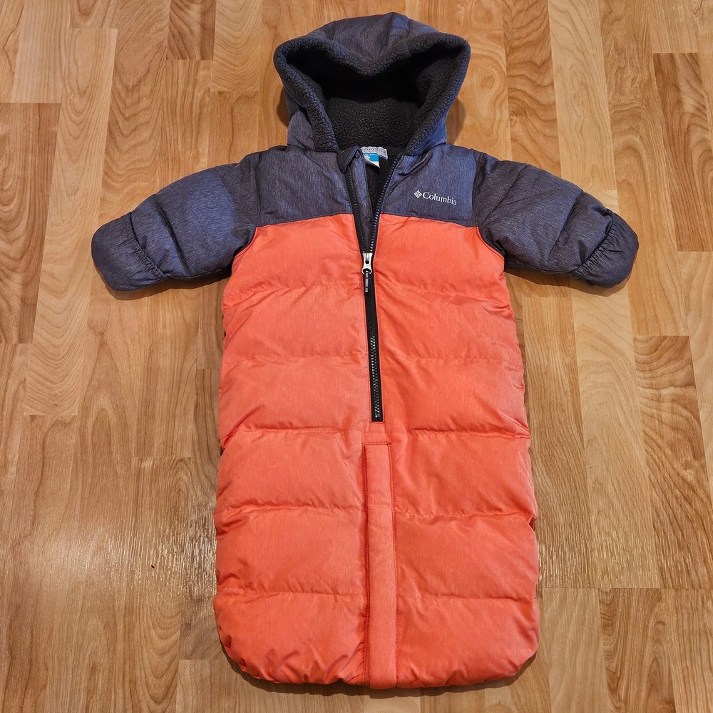 Columbia Bunting Kids 3-6 Months Orange Gray Hooded Fleece Lined Snuggly Bunny